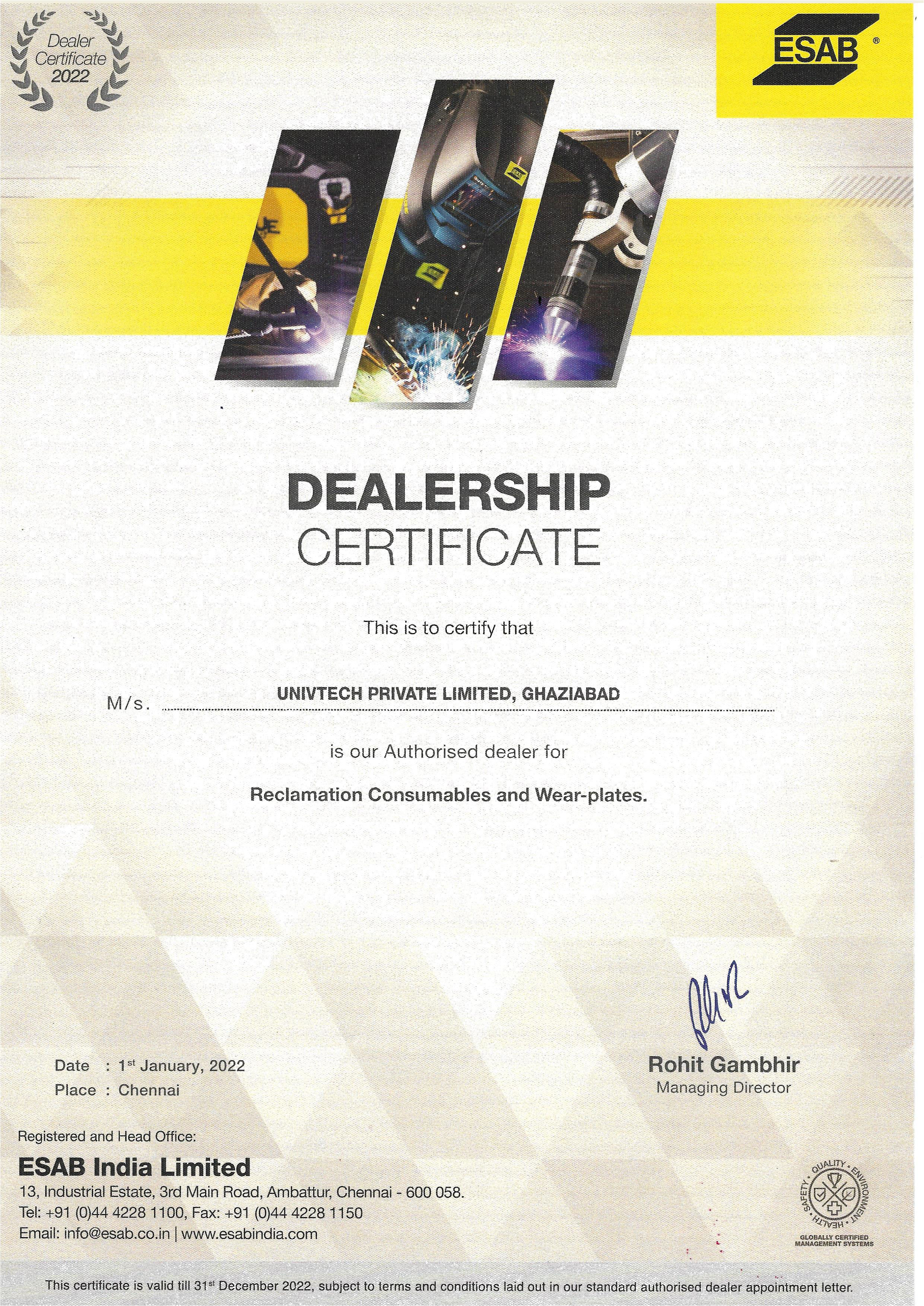 lubriling Distributor Certificate